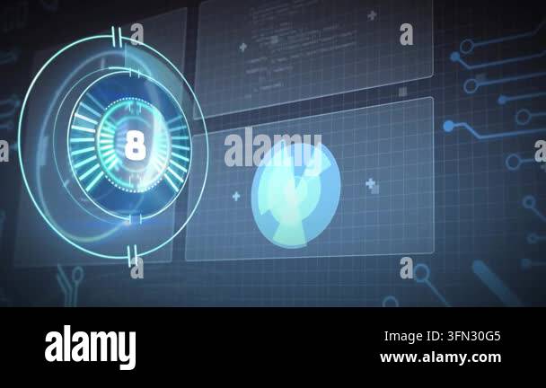 Animation of scope scanning over data processing on black background ...
