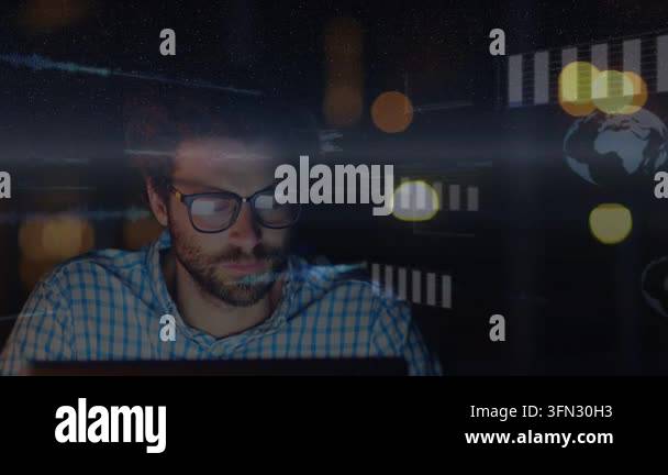 Vertical video: New data sparking charts code hud reflecting on glasses ...