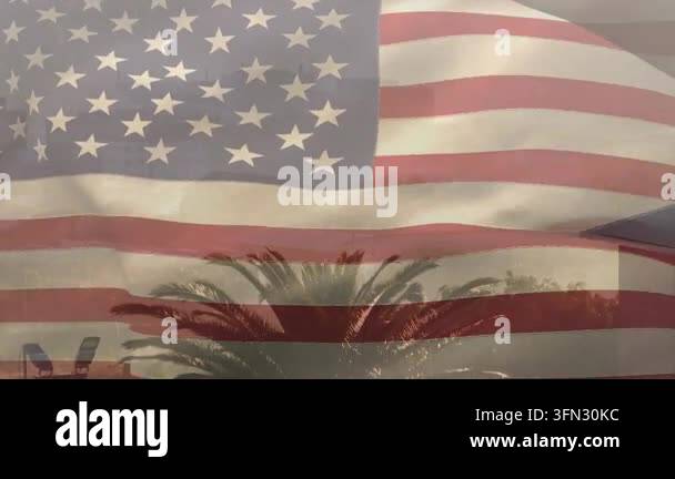 Translucent American flag rippling and waving as light breeze gently ...