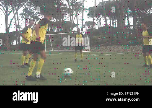 Male team starting soccer passing drill after pause pivot player moving ...