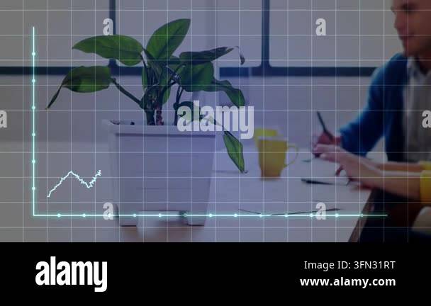 Man writing and woman talking in sales meeting grid driving waveform ...