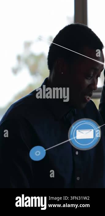 Vertical video: Blue icon popping, starting linked icons flowing over ...