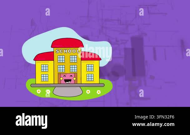 Animation of school building and ai text over navigation pattern over ...