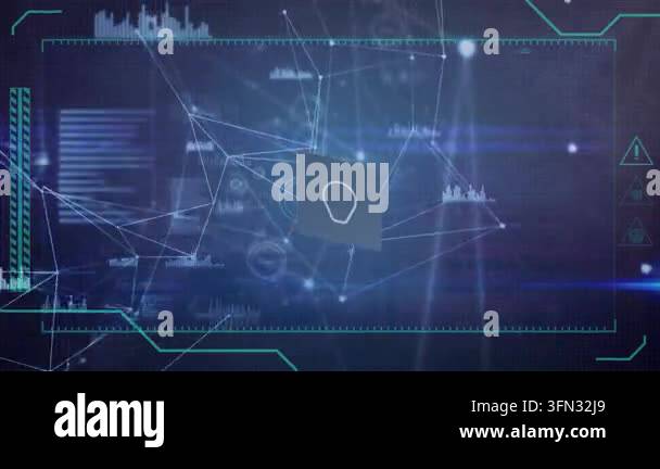 Animation of digital icons and network of connections and data ...