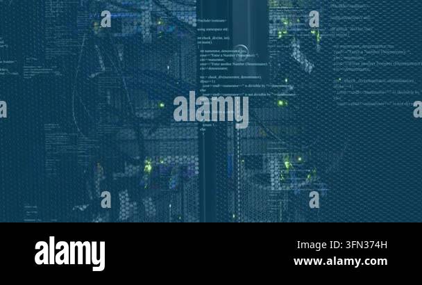 Animation of data processing against close up of a computer server ...