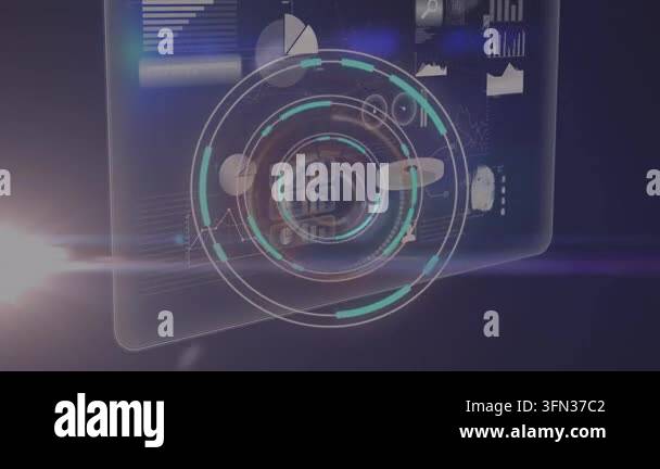 Animation of scope scanning over data processing on black background ...