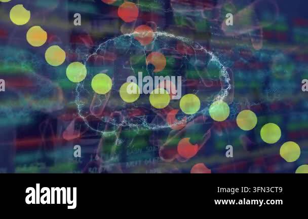 Animation of dna structure, blood vessels and human brain icon against ...