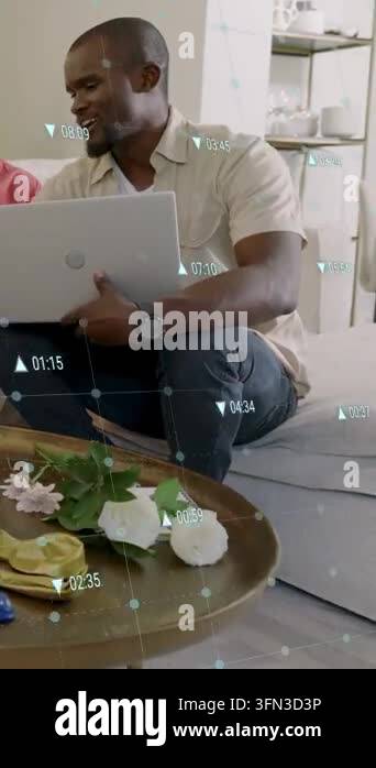 Vertical video: Man on friends' prompt turning, angling laptop, sharing ...