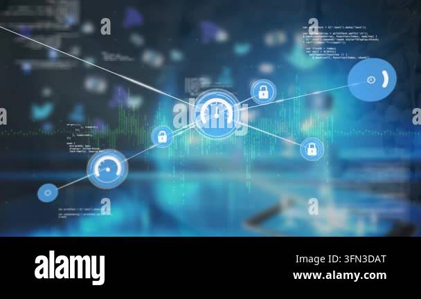 Animation of network of digital icons and statistical data processing ...