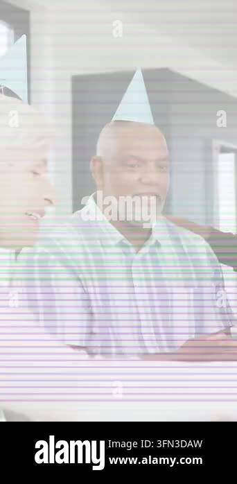 Vertical video: Seniors starting singing at party while color scan ...