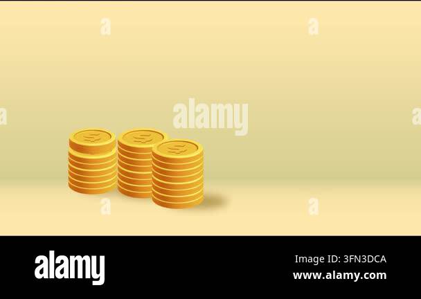 3D animation of growing golden coin stacks with money depositing and ...