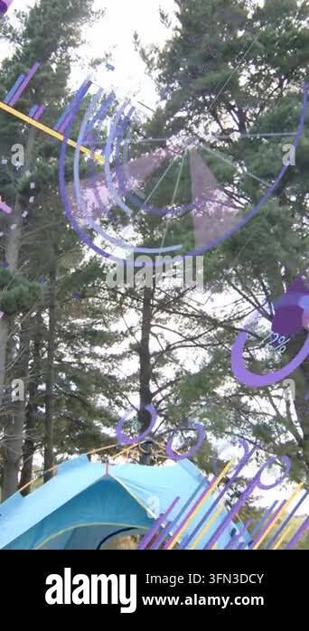 Vertical video: Camera tilting, AR rings sweeping canopy and tent ...