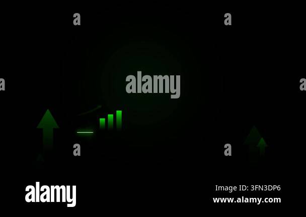 Animated green rising bar chart with glowing upward arrow and growth ...