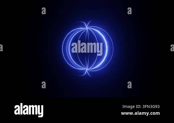 Blue Neon Magnetic Sphere With Glowing Orbital Rings Loop, Blue Plasma ...