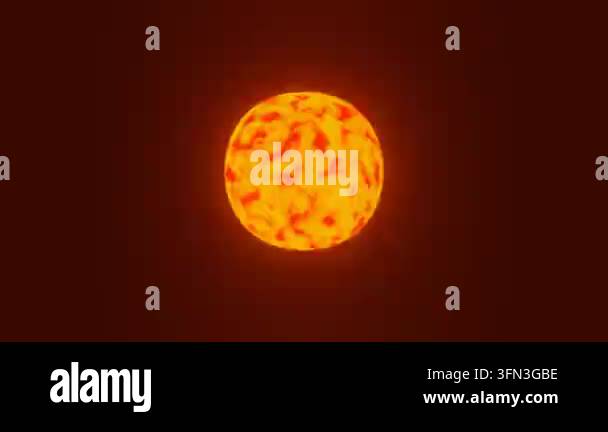 3D motion graphic animation of a glowing fiery sun orb rotating with ...