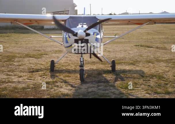 Airplane pilot prepares for takeoff, showcasing the aircrafts propeller ...