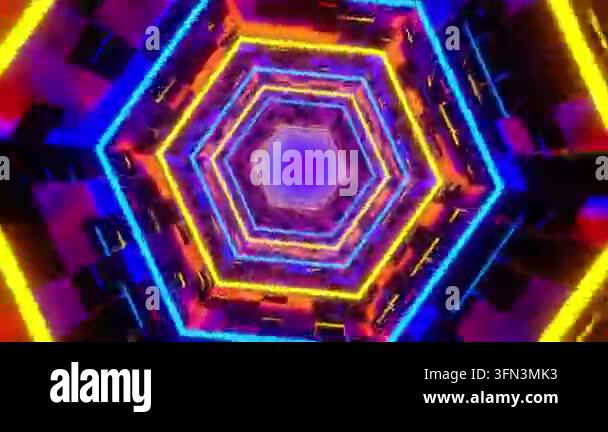 Colorful hexagonal light tunnel emitting bright colors Stock Video ...