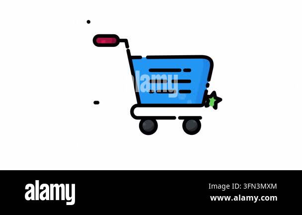 Animated dynamic shopping cart with a dollar coin and star in motion ...