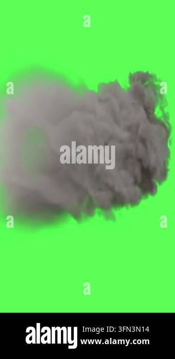 Plume of dark grey smoke moving from left to right on a chroma key ...