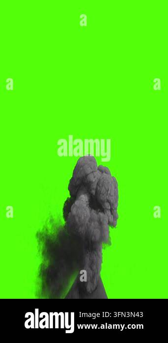 Powerful volcano erupting, sending a thick column of black smoke and ...