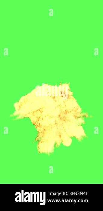 Large explosion with flames and thick black smoke on a chromakey green ...