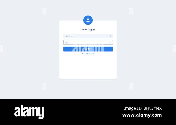 A clean blue and white animation showing the sequence of a user login ...