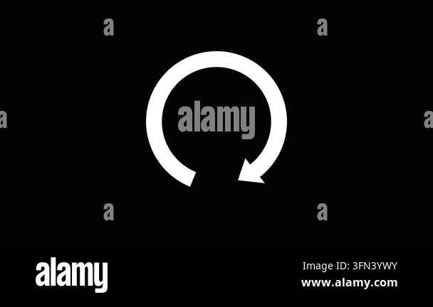 High contrast black and white circular arrows rotate in a continuous ...
