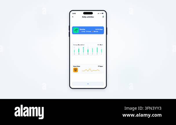 Smartphone UI showing a health dashboard with activity rings, heart ...