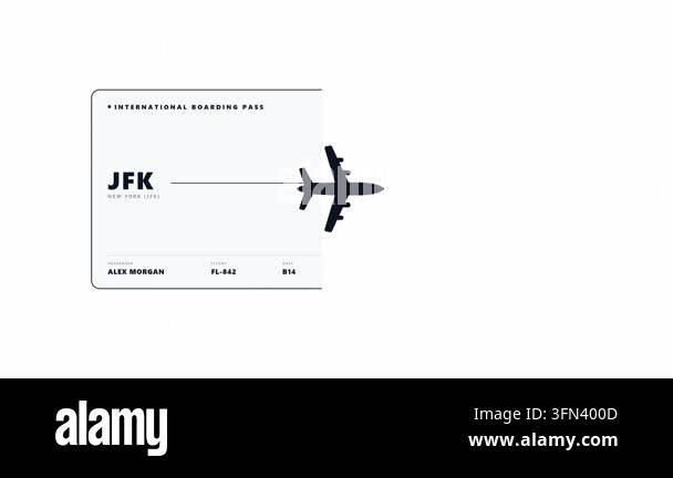 High contrast black and white animation showing a flight ticket ...