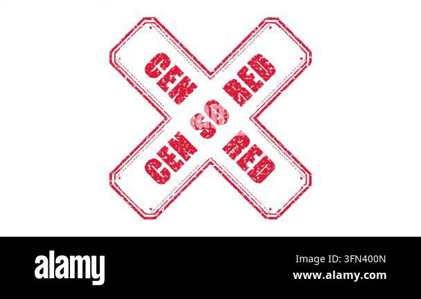 Red grunge X-shaped rubber stamp with distressed text appearing on ...