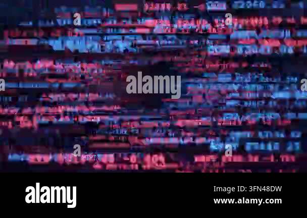Abstract digital glitch effect with red and blue lines of code and data ...