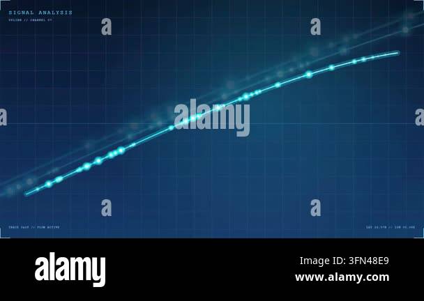 Digital graph displaying signal analysis with glowing blue lines and ...