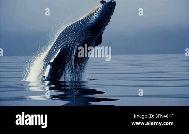 A humpback whale breaching out of calm blue water Stock Video Footage ...