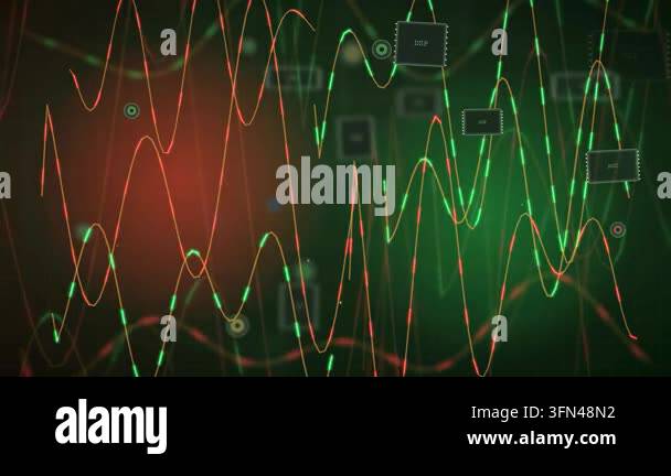 Abstract digital visualization of oscillating waveforms and circuit ...
