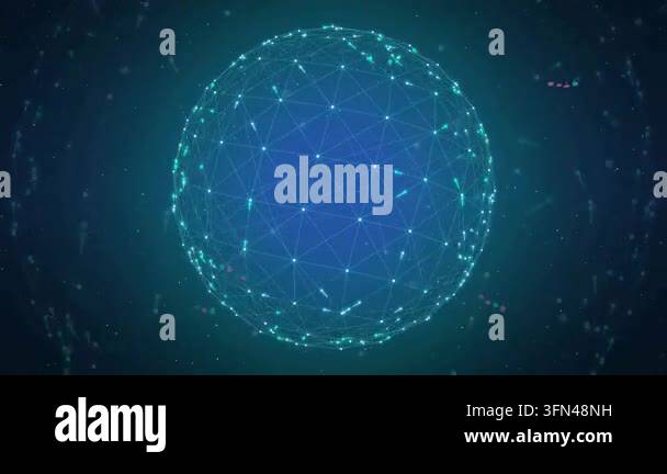 Abstract digital sphere with glowing connections and particles moving ...