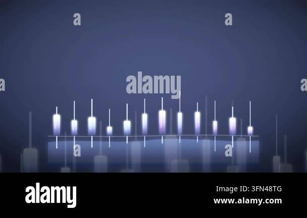 Abstract digital bar chart animation with glowing bars and lines on a ...