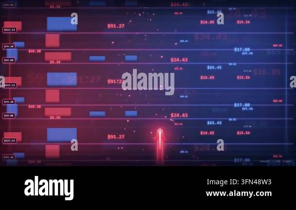 Digital stock market data with glowing bars and numbers, showing ...