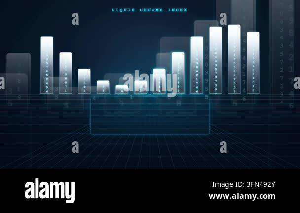 Animated bar chart with digital numbers and binary code overlay ...