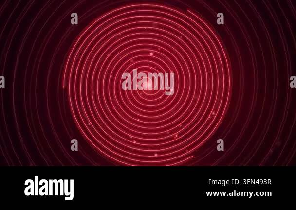 Abstract red spiral vortex with glowing neon lines and particles ...