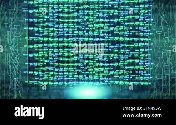 Abstract digital data stream with stock market tickers and financial ...