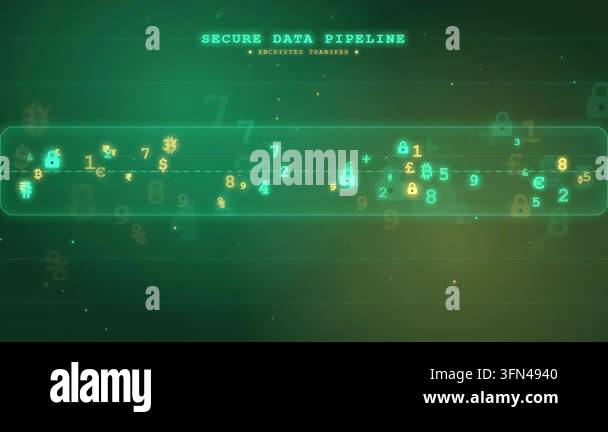 Digital animation of secure data pipeline with encrypted transfer ...