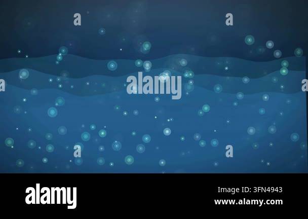 Abstract blue background with animated glowing particles and wavy lines ...