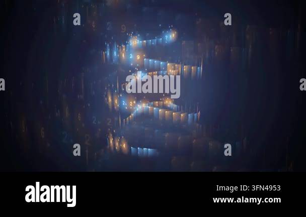 Abstract digital spiral with glowing numbers and particles ...