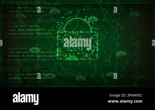 Digital screen displaying lines of code and a padlock icon with ...
