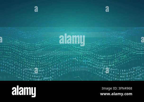 Abstract digital wave pattern composed of flowing code and data streams ...