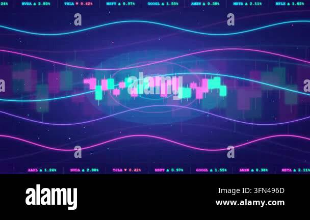 Abstract digital stock market graph with glowing neon lines and ...