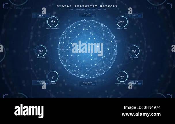 Digital globe displays global telemetry network data with changing ...