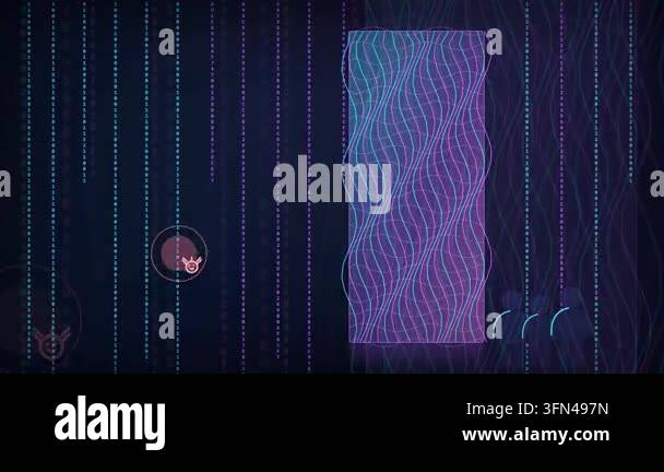 Abstract digital background with flowing binary code and a glowing ...