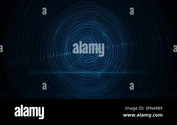 Abstract digital background with concentric blue rings and glowing dots ...
