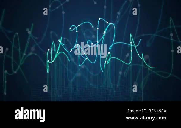 Abstract digital visualization of fluctuating data lines and points on ...